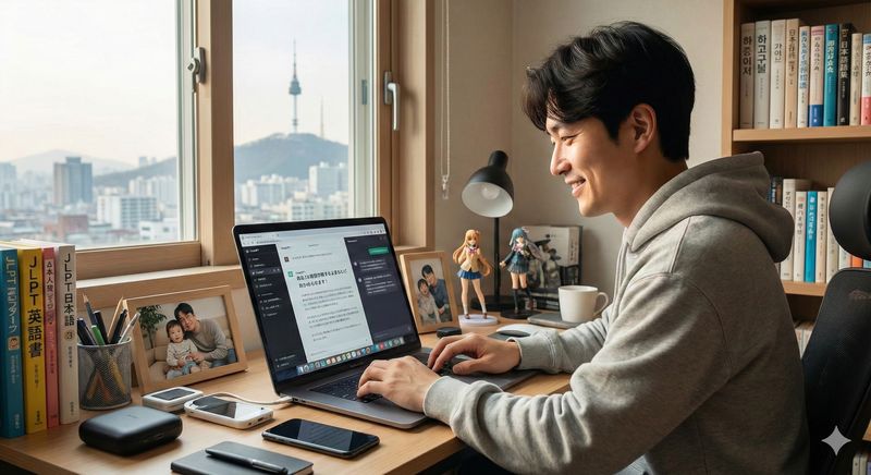 ソウルの自宅で作業中